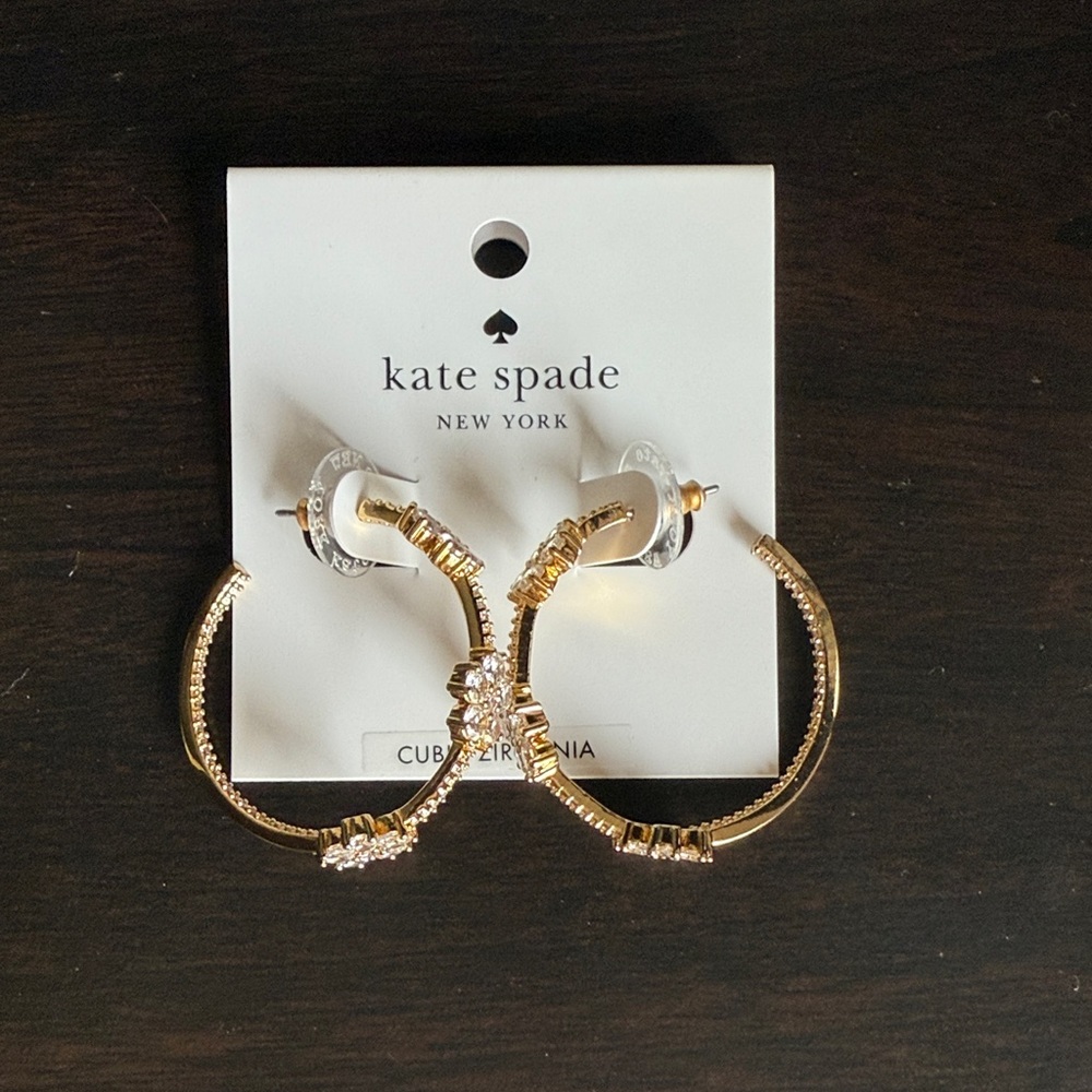 Kate Spade Gleaming Gardenia Gold Cubic Zirconia Hoop Earrings